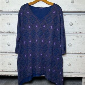 Fresh Produce XL Boho Cotton Tunic Blue Purple Geometric